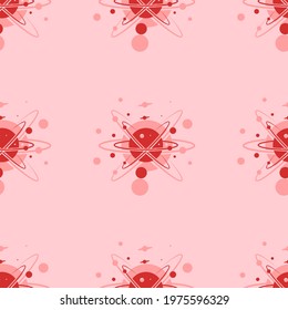 Seamless pattern of large isolated red cosmic symbols. The elements are evenly spaced. Vector illustration on light red background