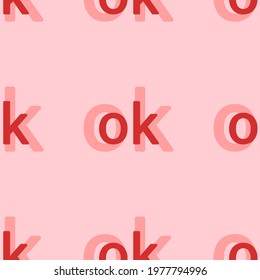 Seamless pattern of large isolated red ok symbols. The elements are evenly spaced. Vector illustration on light red background