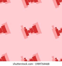Seamless pattern of large isolated red camera symbols. The elements are evenly spaced. Vector illustration on light red background