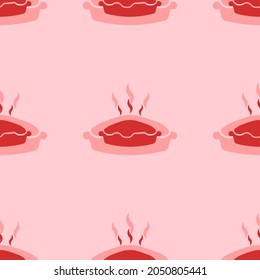 Seamless pattern of large isolated red hot pie symbols. The elements are evenly spaced. Vector illustration on light red background