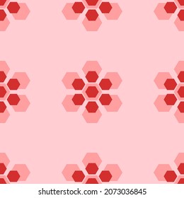 Seamless pattern of large isolated red hive symbols. The elements are evenly spaced. Vector illustration on light red background