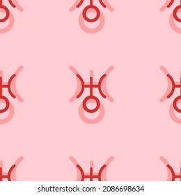 Seamless pattern of large isolated red astrological uranus symbols. The elements are evenly spaced. Vector illustration on light red background