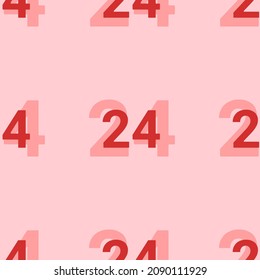 Seamless pattern of large isolated red around the clock symbols. The elements are evenly spaced. Vector illustration on light red background