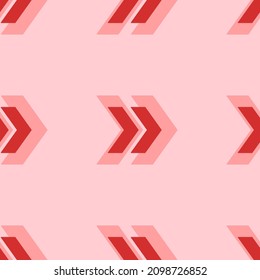 Seamless pattern of large isolated red double arrow symbols. The elements are evenly spaced. Vector illustration on light red background