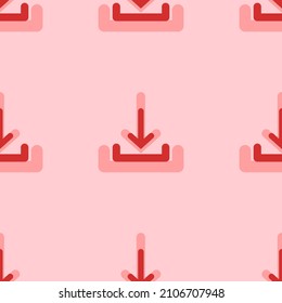 Seamless pattern of large isolated red download symbols. The elements are evenly spaced. Vector illustration on light red background