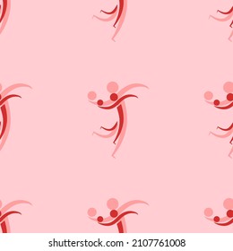 Seamless pattern of large isolated red handball symbols. The elements are evenly spaced. Vector illustration on light red background