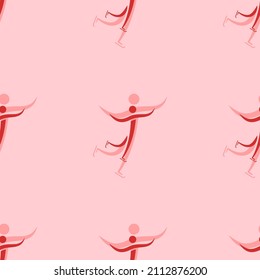 Seamless pattern of large isolated red figure skating symbols. The elements are evenly spaced. Vector illustration on light red background