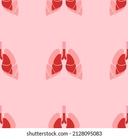 Seamless pattern of large isolated red lungs symbols. The elements are evenly spaced. Vector illustration on light red background