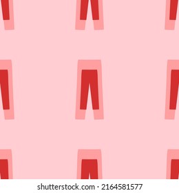 Seamless pattern of large isolated red pants symbols. The elements are evenly spaced. Vector illustration on light red background