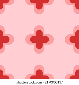 Patrón sin foco de grandes símbolos aislados de quatrefoil rojo. Los elementos están separados por igual. Ilustración del vector sobre fondo rojo claro