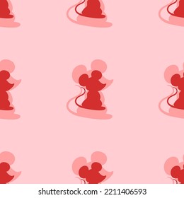 Seamless pattern of large isolated red mouse symbols. The elements are evenly spaced. Vector illustration on light red background