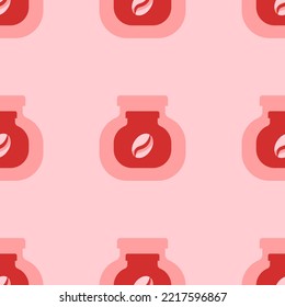 Seamless pattern of large isolated red instant coffee symbols. The elements are evenly spaced. Vector illustration on light red background