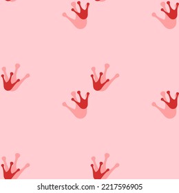 Seamless pattern of large isolated red frog tracks symbols. The elements are evenly spaced. Vector illustration on light red background
