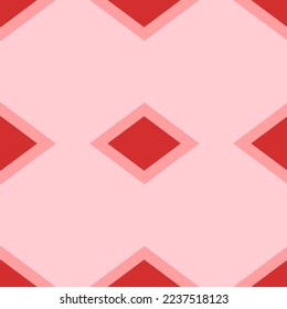Seamless pattern of large isolated red rhombus symbols. The elements are evenly spaced. Vector illustration on light red background