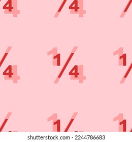 Seamless pattern of large isolated red quarter fraction symbols. The elements are evenly spaced. Vector illustration on light red background