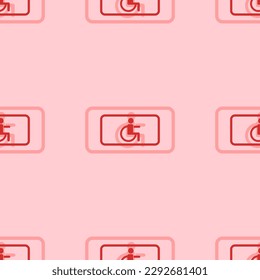 Seamless pattern of large isolated red disabled road signs. The elements are evenly spaced. Vector illustration on light red background