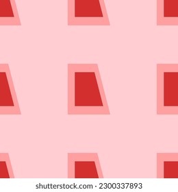 Seamless pattern of large isolated red trapezium symbols. The elements are evenly spaced. Vector illustration on light red background