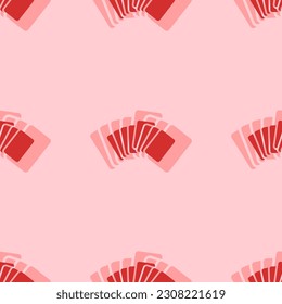 Seamless pattern of large isolated red playing cards symbols. The elements are evenly spaced. Vector illustration on light red background