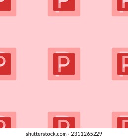 Seamless pattern of large isolated red road parking signs. The elements are evenly spaced. Vector illustration on light red background