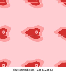Seamless pattern of large isolated red police cap symbols. The elements are evenly spaced. Vector illustration on light red background