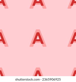 Seamless pattern of large isolated red capital letter A symbols. The elements are evenly spaced. Vector illustration on light red background