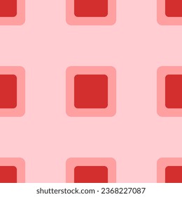 Seamless pattern of large isolated red rounded square symbols. The elements are evenly spaced. Vector illustration on light red background