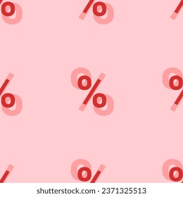 Seamless pattern of large isolated red percent symbols. The elements are evenly spaced. Vector illustration on light red background