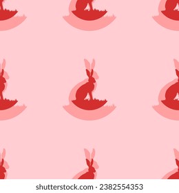 Seamless pattern of large isolated red hare symbols. The elements are evenly spaced. Vector illustration on light red background
