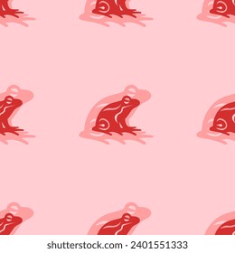 Seamless pattern of large isolated red frog symbols. The elements are evenly spaced. Vector illustration on light red background