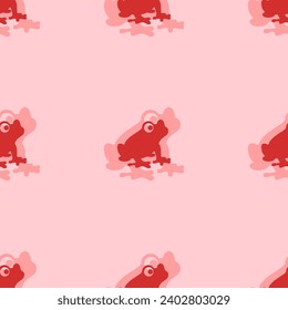 Seamless pattern of large isolated red frog symbols. The elements are evenly spaced. Vector illustration on light red background