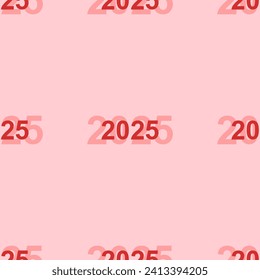 Patrón sin foco de grandes símbolos rojos aislados de 2025 años. Los elementos están separados por igual. Ilustración del vector sobre fondo rojo claro