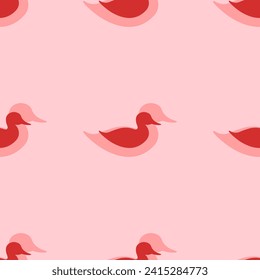 Seamless pattern of large isolated red duck symbols. The elements are evenly spaced. Vector illustration on light red background