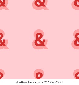 Seamless pattern of large isolated red ampersand symbols. The elements are evenly spaced. Vector illustration on light red background