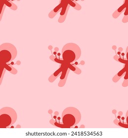 Seamless pattern of large isolated red Voodoo Doll symbols. The elements are evenly spaced. Vector illustration on light red background