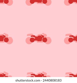 Seamless pattern of large isolated red bike symbols. The elements are evenly spaced. Vector illustration on light red background