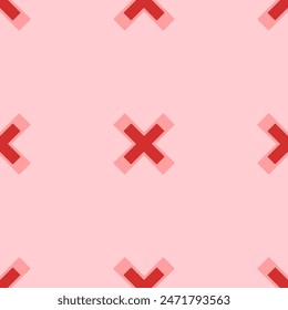 Seamless pattern of large isolated red multiplication symbols. The elements are evenly spaced. Vector illustration on light red background