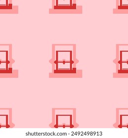 Seamless pattern of large isolated red 3D printer symbols. The elements are evenly spaced. Vector illustration on light red background
