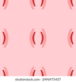 Seamless pattern of large isolated red brackets symbols. The elements are evenly spaced. Vector illustration on light red background
