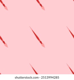 Seamless pattern of large isolated red artistic brush symbols. The elements are evenly spaced. Vector illustration on light red background