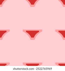 Seamless pattern of large isolated red women's underpants symbols. The elements are evenly spaced. Vector illustration on light red background