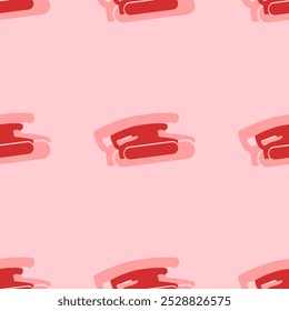 Seamless pattern of large isolated red sanding symbols. The elements are evenly spaced. Vector illustration on light red background