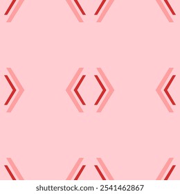 Seamless pattern of large isolated red angle brackets symbols. The elements are evenly spaced. Vector illustration on light red background