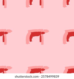 Seamless pattern of large isolated red drill symbols. The elements are evenly spaced. Vector illustration on light red background