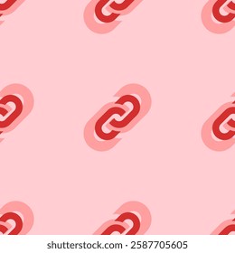 Seamless pattern of large isolated red chain symbols. The elements are evenly spaced. Vector illustration on light red background