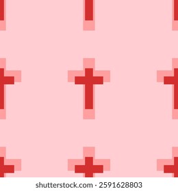 Seamless pattern of large isolated red cross symbols. The elements are evenly spaced. Vector illustration on light red background