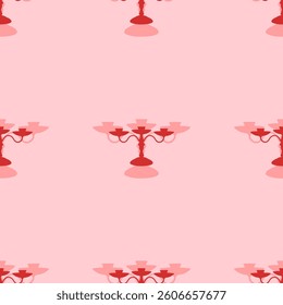 Seamless pattern of large isolated red candlestick symbols. The elements are evenly spaced. Vector illustration on light red background