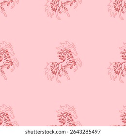 Seamless pattern of large isolated red fiery horse symbols. The elements are evenly spaced. Vector illustration on light red background
