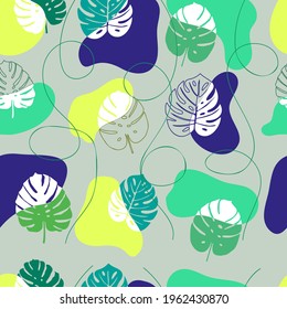 Seamless pattern of large leaves of monstera.