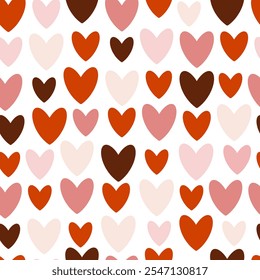 Seamless pattern with large pastel-colored hearts for Valentine's Day. Festive print for the celebration of love. Lots of hearts in rows. Seamless pattern for textiles, gift wrap, design, wallpapers