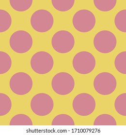 Seamless pattern of large Pink polka dots on a yellow pastel background for arts, crafts, fabrics, decorating, albums and scrap books, Vector illustration